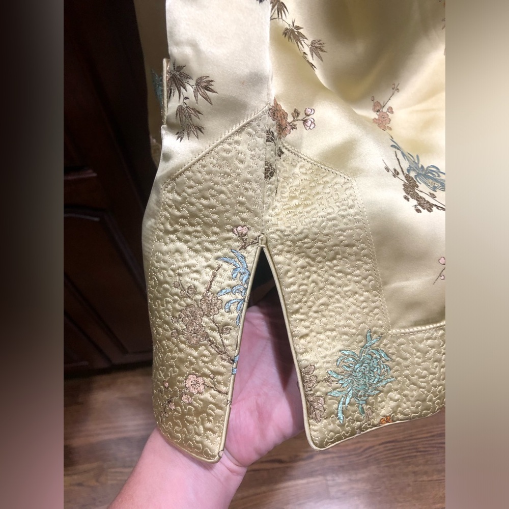 Vintage Chinese Brocade Jacket Sz 38 (M) Gold Floral Mandarin Collar Reversible - Picture 9 of 16